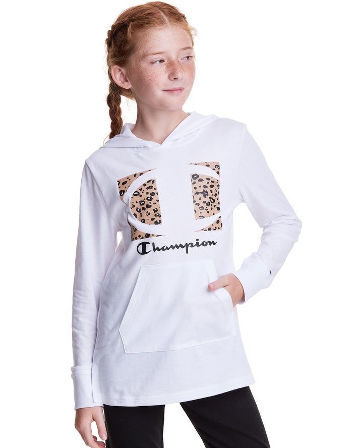 Champion Girls Hoodie NZ - T-Shirt Leopard Knockout Logo White ( 5241-KGAQU )